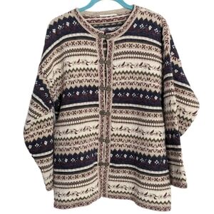 Vintage Norway style wool blend Fair isle knit cardigan Large B